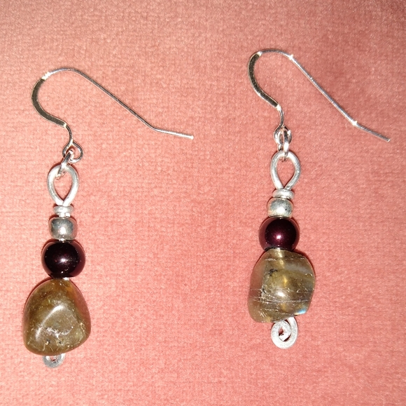 REAL 925 Solid Sterling Silver Wires Labradorite Gemstone Earrings Handmade New - Picture 4 of 7